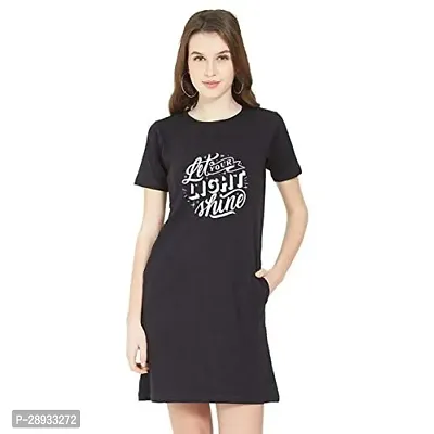 Stylish Black Cotton Blend Printed Round Neck T-shirt Dress For Women-thumb0