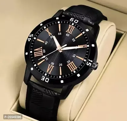 Stylish Black Leather Analog Watches For Men