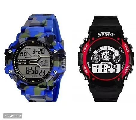 Sports Digital Watch, Multi Function Digital Kids Watches Waterproof LED Light Wristwatches PACK OF 2