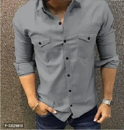 Stylish Cotton Blend Grey Solid Casual Shirts For Men-thumb0