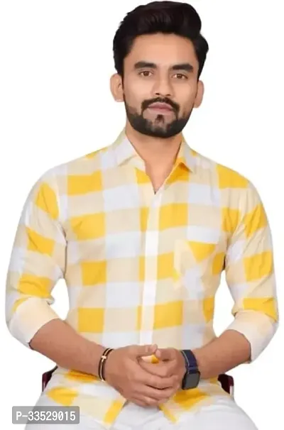 Stylish Cotton Blend Yellow Checked Casual Shirts For Men-thumb0