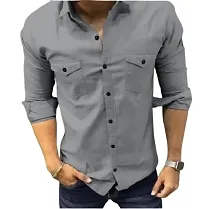 Stylish Cotton Blend Grey Solid Casual Shirts For Men-thumb1