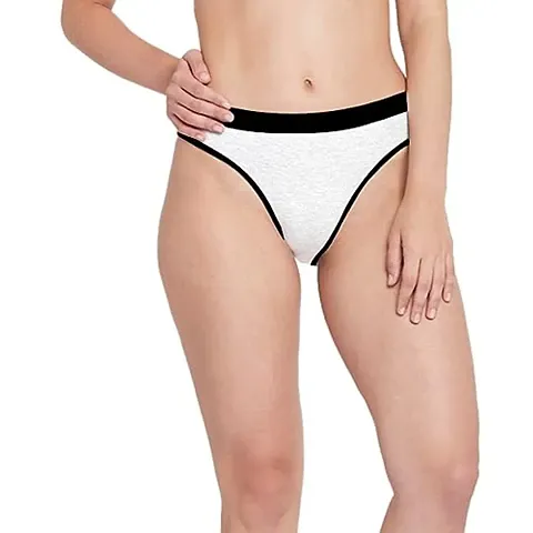 Berry's Intimatess White Body/Black Trim Women's Mid Rise Soft Cotton Thong Panty