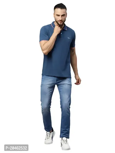 Rodamo Men T Shirt Half Sleeve Polo T Shirts for Men Cotton T Shirts,112060107-L Blue-thumb2