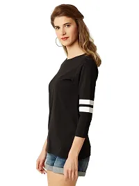 Miss Chase Women's Black Round Neck 3/4th Sleeves Solid Regular Basic Top (MCSS17TP07-96-62-02, Black, X-Small)-thumb2