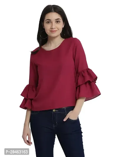 Miss Chase Women's Plain Regular Fit Top (MCAW17TP10-26-145-04_Magenta_Medium)