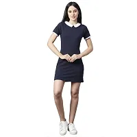 RIGO Women Solid Short Sleeve Bodycon Dress Navy Blue-thumb2