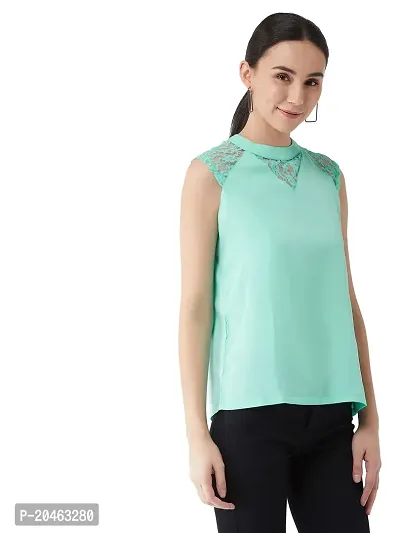 Miss Chase Women's Sea Green Round Neck Sleeveless Basic Lace Top (MCSS15TP06-04-19-04,Sea Green,M)-thumb3