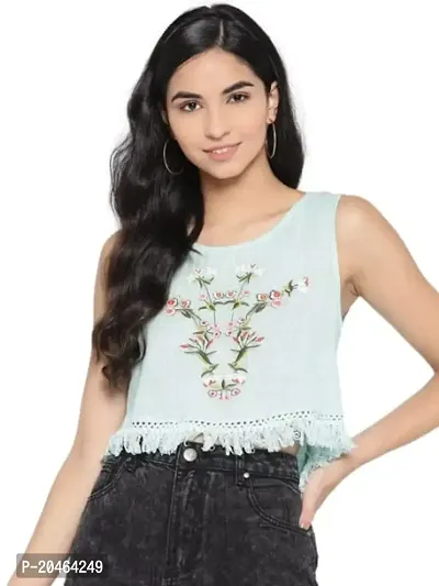 I AM for You Blue Embroidered High-Low Crop Top-thumb0