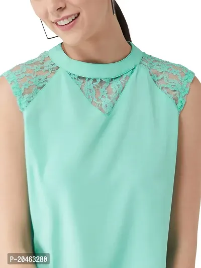 Miss Chase Women's Sea Green Round Neck Sleeveless Basic Lace Top (MCSS15TP06-04-19-04,Sea Green,M)-thumb5