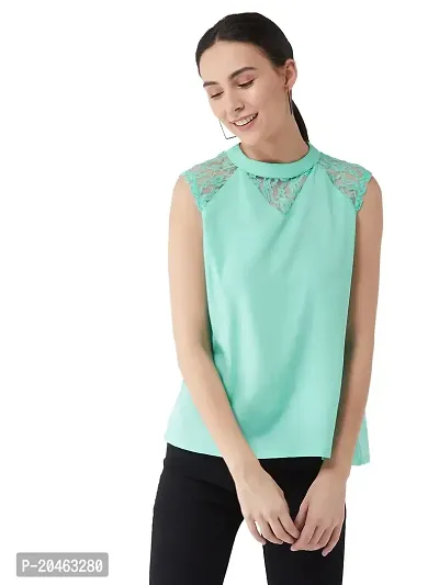 Miss Chase Women's Sea Green Round Neck Sleeveless Basic Lace Top (MCSS15TP06-04-19-04,Sea Green,M)-thumb0