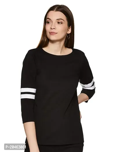 Miss Chase Women's Black Round Neck 3/4th Sleeves Solid Regular Basic Top (MCSS17TP07-96-62-02, Black, X-Small)-thumb0