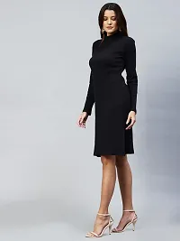 RIGO Women Black Full Sleeve Side Slit Dress-thumb3