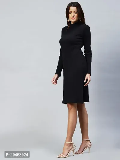 RIGO Women Black Full Sleeve Side Slit Dress-thumb4