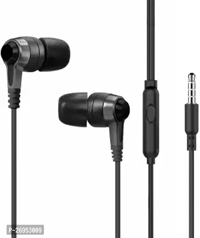 Stylish Black In-ear Wired - 3.5 MM Single Pin Headphones With Microphone-thumb0