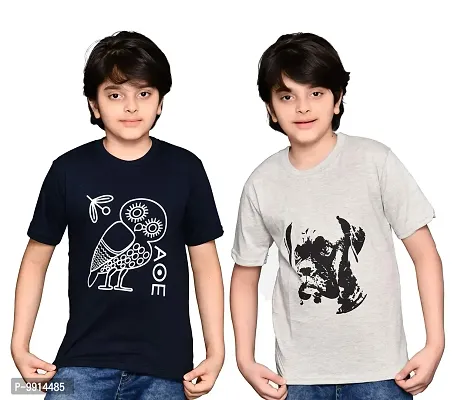 TADEO Boys Tshirt Combo Pack | Unisex Kids T-Shirt Combo Set| Regular Fit Round Neck Stylish Printed Tees/Tshirt | Cotton Blend, 2 Pcs, Navy Blue & Grey, 13-14 Years