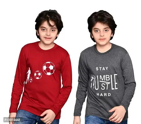 TADEO Boys Tshirt Combo Pack | Unisex Kids T-Shirt Combo Set| Regular Fit Round Neck Stylish Printed Tees | Cotton Blend, 3 Pcs, Maroon & Dark Grey, 6-7 Years