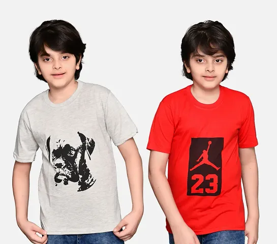 Stylish Blend Round Neck Tees For Boys-Pack Of 2