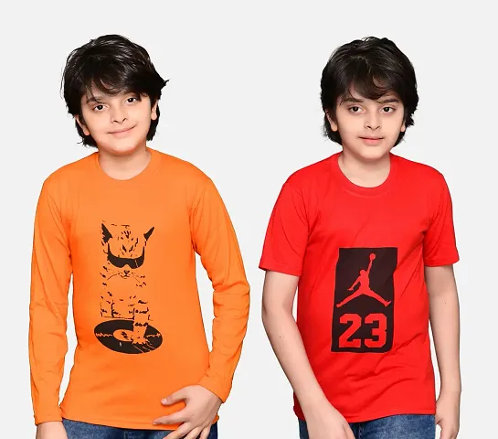 Stylish Blend Round Neck Tees For Boys-Pack Of 2