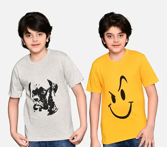 Stylish Blend Round Neck Tees For Boys-Pack Of 2