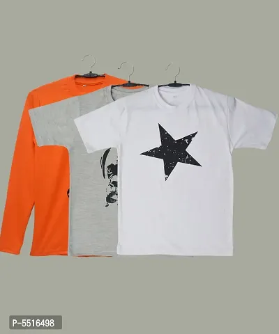Regular Fit Round Neck Stylish Printed T-shirt For Boys ( Pack Of 3 ) ( Orange  White  Grey )