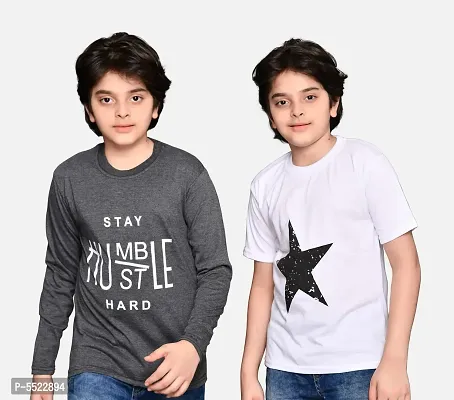 Boys Tshirt Combo Pack  Unisex Kids T-Shirt Combo Set Regular Fit Round Neck Stylish Printed Tees  Cotton Blend, 3 Pcs, Dark Grey  White