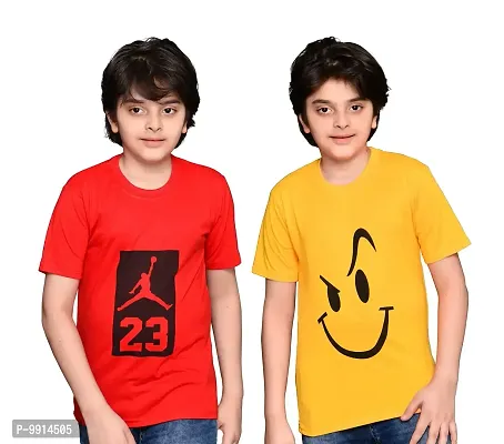 TADEO Boys Tshirt Combo Pack | Unisex Kids T-Shirt Combo Set| Regular Fit Round Neck Stylish Printed Tees/Tshirt | Cotton Blend, 2 Pcs, Red & Yellow, 13-14 Years