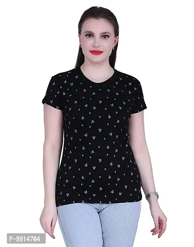 TADEO Tshirt for Women | Women's Casual Short Sleeve T Shirts | Printed Cotton Blend Round Neck Top T-Shirt for Teen Girls | Regular Fit Stylish Girls Tshirt | Black, L Size