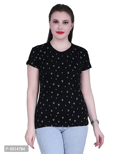 TADEO Tshirt for Women | Women's Casual Short Sleeve T Shirts | Printed Cotton Blend Round Neck Top T-Shirt for Teen Girls | Regular Fit Stylish Girls Tshirt | Black, L Size-thumb0