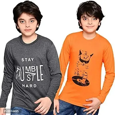TADEO Boys Tshirt Combo Pack | Unisex Kids T-Shirt Combo Set| Regular Fit Round Neck Stylish Printed Tees | Cotton Blend, 3 Pcs, Dark Grey & Orange, 8-9 Years