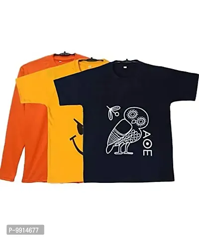 TADEO Boys Tshirt Combo Pack | Unisex Kids T-Shirt Combo Set| Regular Fit Round Neck Stylish Printed Tees | Cotton Blend, 3 Pcs, Yellow, Orange & Navy Blue, 7-8 Years