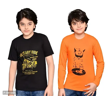 TADEO Boys Tshirt Combo Pack | Unisex Kids T-Shirt Combo Set| Regular Fit Round Neck Stylish Printed Tees/Tshirt | Cotton Blend, 2 Pcs, Orange & Black, 11-12 Years