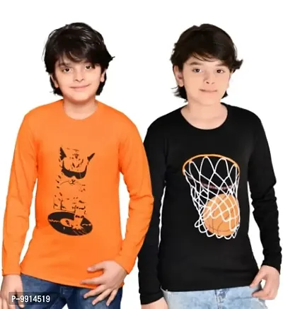 TADEO Boys Tshirt Combo Pack | Unisex Kids T-Shirt Combo Set| Regular Fit Round Neck Stylish Printed Tees/Tshirt | Cotton Blend, 2 Pcs, Black & Orange, 12-13 Years