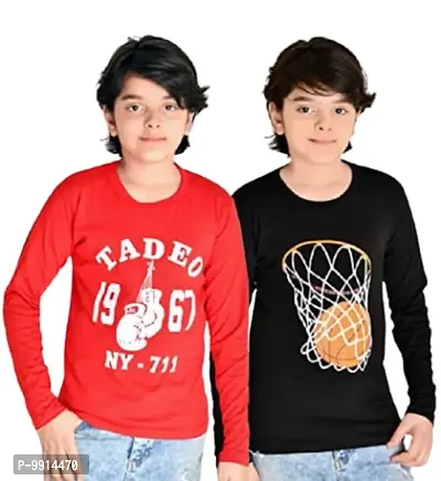 TADEO Boys Tshirt Combo Pack | Unisex Kids T-Shirt Combo Set| Regular Fit Round Neck Stylish Printed Tees/Tshirt | Cotton Blend, 2 Pcs, Black & Red, 12-13 Years