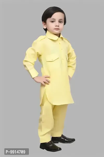 TADEO Cotton Kurta Pajama Set for Boy's Kids | Ethenic Wear For Children | Pathani Suit Set For Toddlers | Full Sleeve | 9-10 Years, Yellow-thumb2