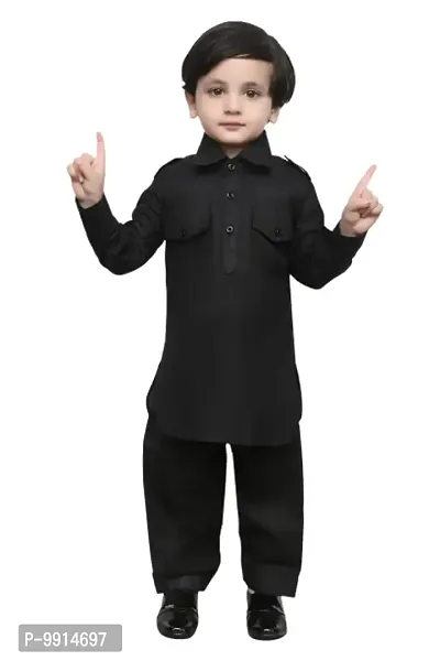 TADEO Cotton Kurta Pajama Set for Boy's Kids | Ethenic Wear For Children | Pathani Suit Set For Toddlers | Full Sleeve | 9-10 Years, Black