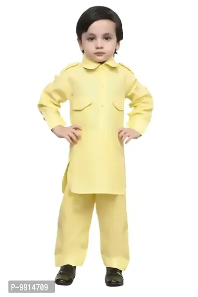 TADEO Cotton Kurta Pajama Set for Boy's Kids | Ethenic Wear For Children | Pathani Suit Set For Toddlers | Full Sleeve | 9-10 Years, Yellow-thumb0