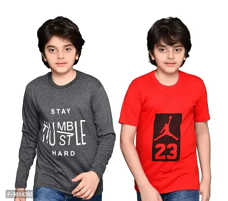 TADEO Boys Tshirt Combo Pack | Unisex Kids T-Shirt Combo Set| Regular Fit Round Neck Stylish Printed Tees | Cotton Blend, 2 Pcs, Red & Dark Grey, 7-8 Years