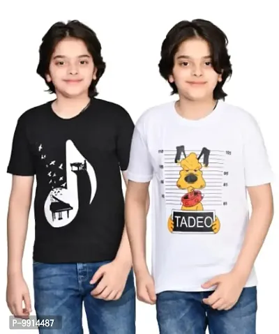 TADEO Boys Tshirt Combo Pack | Unisex Kids T-Shirt Combo Set| Regular Fit Round Neck Stylish Printed Tees/Tshirt | Cotton Blend, 2 Pcs, Black & White, 9-10 Years