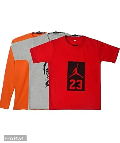 TADEO Boys Tshirt Combo Pack | Unisex Kids T-Shirt Combo Set| Regular Fit Round Neck Stylish Printed Tees | Cotton Blend, 3 Pcs, Red, Grey & Orange, 9-10 Years