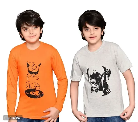 TADEO Boys Tshirt Combo Pack | Unisex Kids T-Shirt Combo Set| Regular Fit Round Neck Stylish Printed Tees/Tshirt | Cotton Blend, 2 Pcs, Grey & Orange, 9-10 Years