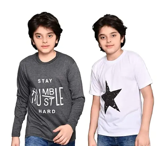 TADEO Boys Tshirt Combo Pack | Unisex Kids T-Shirt Combo Set| Regular Fit Round Neck Stylish Printed Tees | Cotton Blend, Multicolor, Set of 2