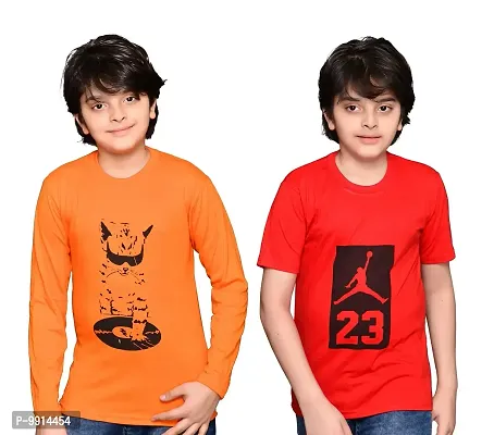 TADEO Boys Tshirt Combo Pack | Unisex Kids T-Shirt Combo Set| Regular Fit Round Neck Stylish Printed Tees/Tshirt | Cotton Blend, 2 Pcs, Orange & Red, 8-9 Years