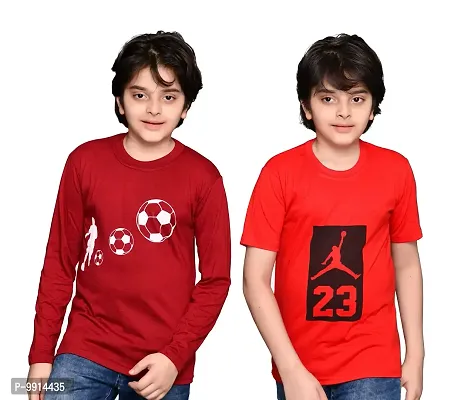 TADEO Boys Tshirt Combo Pack | Unisex Kids T-Shirt Combo Set| Regular Fit Round Neck Stylish Printed Tees | Cotton Blend, 2 Pcs, Red & Maroon, 9-10 Years