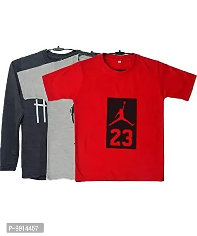TADEO Boys Tshirt Combo Pack | Unisex Kids T-Shirt Combo Set| Regular Fit Round Neck Stylish Printed Tees | Cotton Blend, 3 Pcs, Red, Grey & Dark Grey, 11-12 Years-thumb0