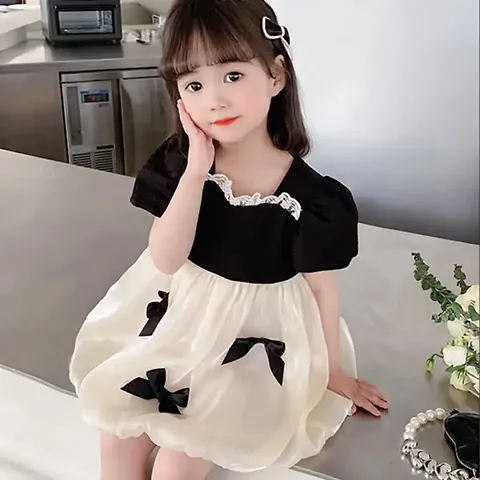 Girls and Bow Applique Casual Dress