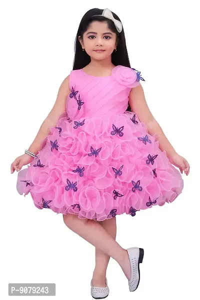 Butterfly Applique Sleeveless Rayon Frock for Girls-thumb0