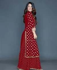 Stylish Rayon Red Printed Round Neck 3/4 Sleeves Kurta With Palazzo Set For Women-thumb2