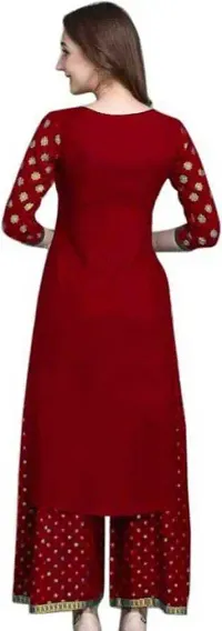 Stylish Rayon Maroon Printed Round Neck 3/4 Sleeves Kurta With Palazzo Set For Women-thumb1