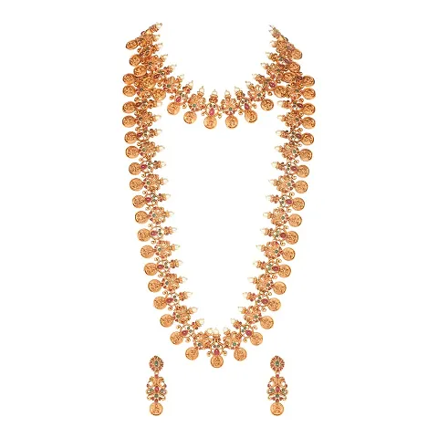 Gold Plated Alloy Long Necklace Set For Womens